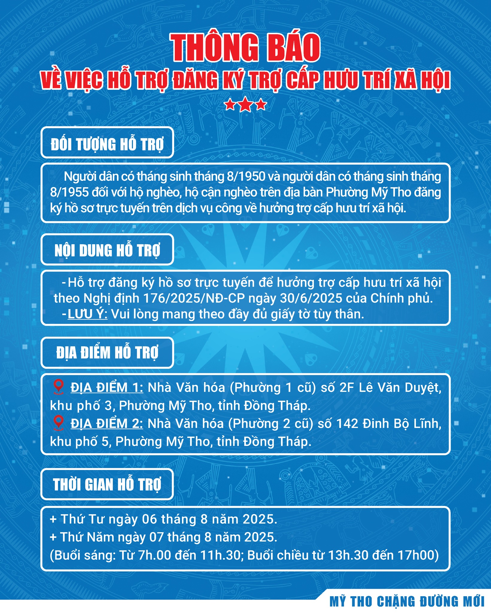 THÔNG BÁO HỖ TRỢ NGƯỜI DÂN ĐĂNG KÝ DỊCH VỤ CÔNG HƯỞNG TRỢ CẤP HƯU TRÍ XÃ HỘI THEO NGHỊ ĐỊNH 176/2025/NĐ-CP